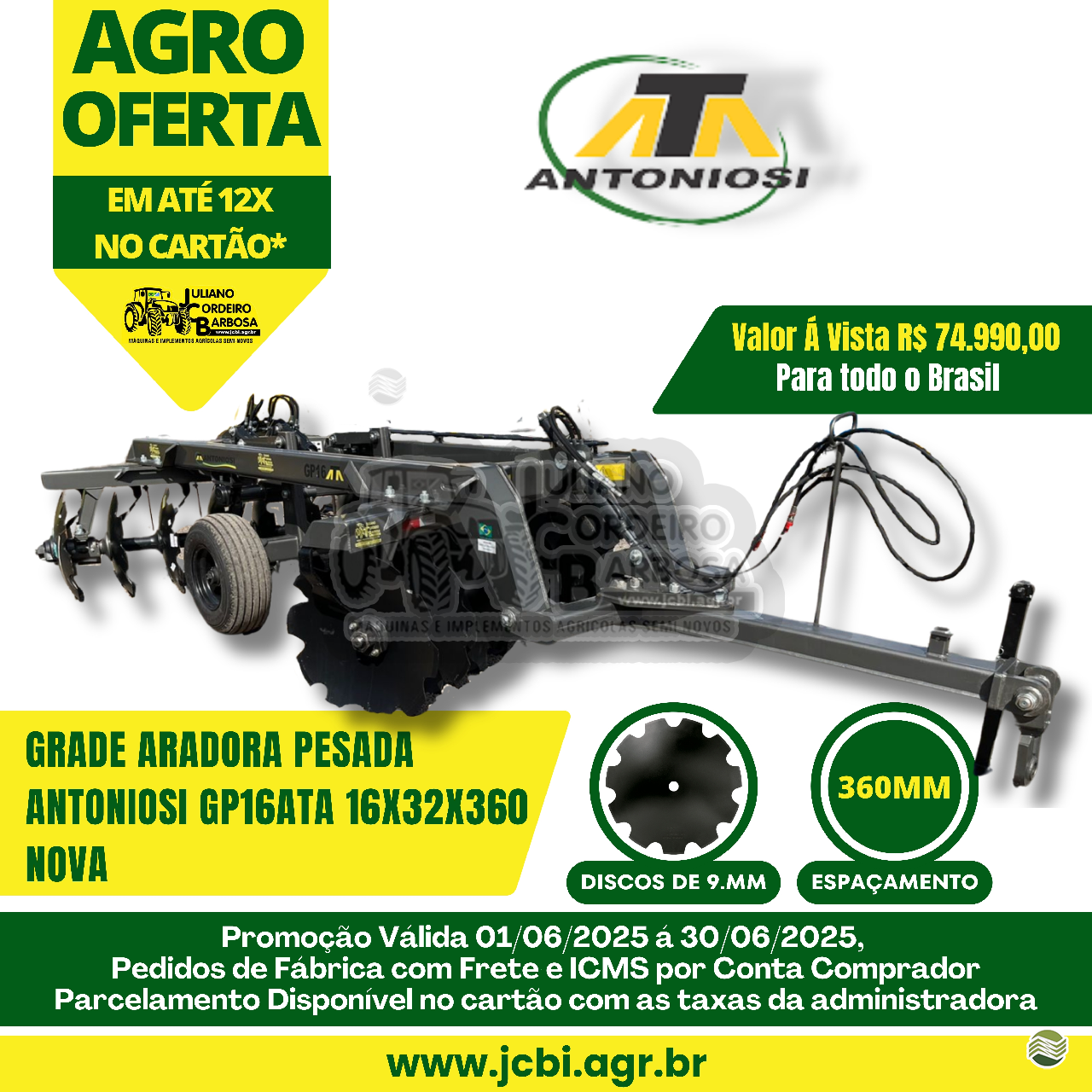 IMPLEMENTOS AGRICOLAS GRADE ARADORA ARADORA 16 DISCOS JCBi Máquinas e Implementos Agrícolas MARACAJU MATO GROSSO DO SUL MS